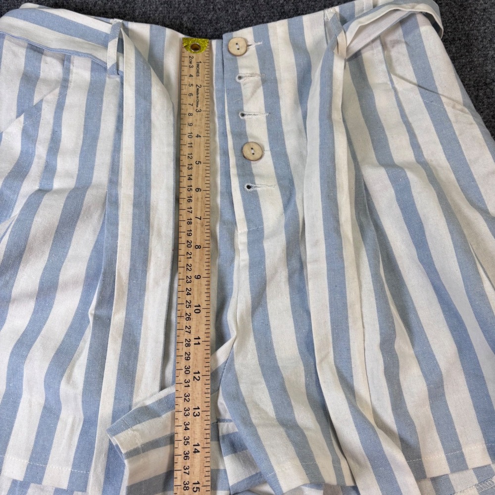 Blue Rain Francesca's Striped Shorts Womens Large Blue White Linen Blend Belted - Picture 6 of 6